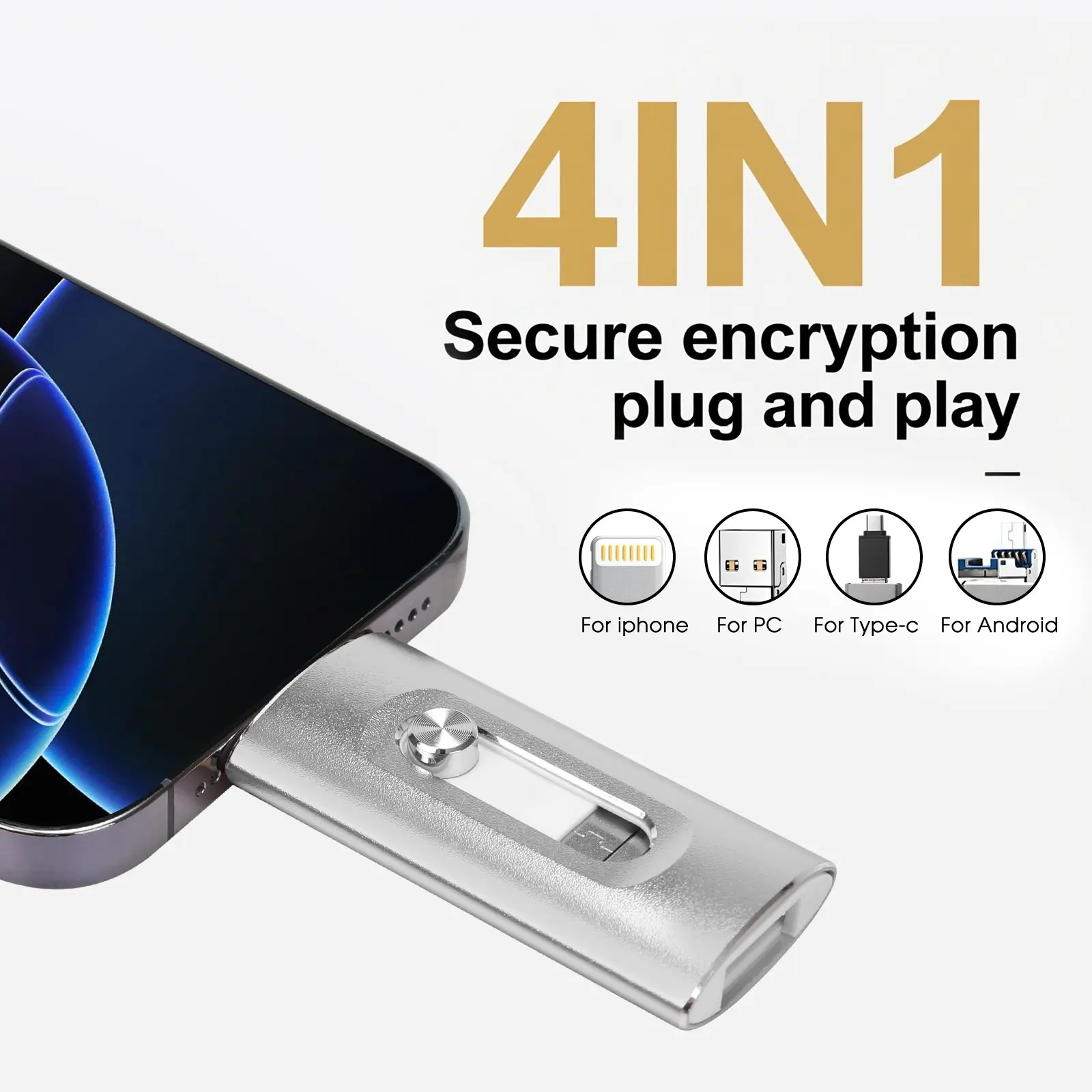 Usb3.0 High-Speed Flash Drive, 4-In-1 Portable Memory Stick with Type-C Adapter, Compatible with Android and PC, Mobile Accessories
