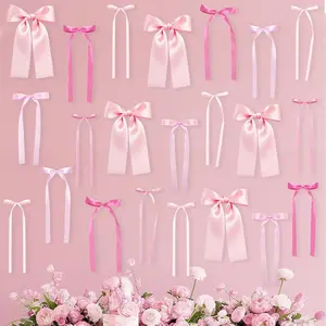 Pink Bow Wall Décor Backdrop Ribbon Bow Garland DIY Pink Bows Party Decorations for Baby Shower Women Girls Coquette Birthday Christmas Room Bedroom Decoration 50Pcsfidget toys