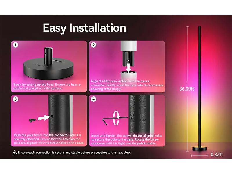 RGB LED Floor Lamp with Remote and App Control, USB Powered Smart Standing Lamp, Color Changing Ambient Lighting for Living Room, Bedroom, Modern Home Decor year new