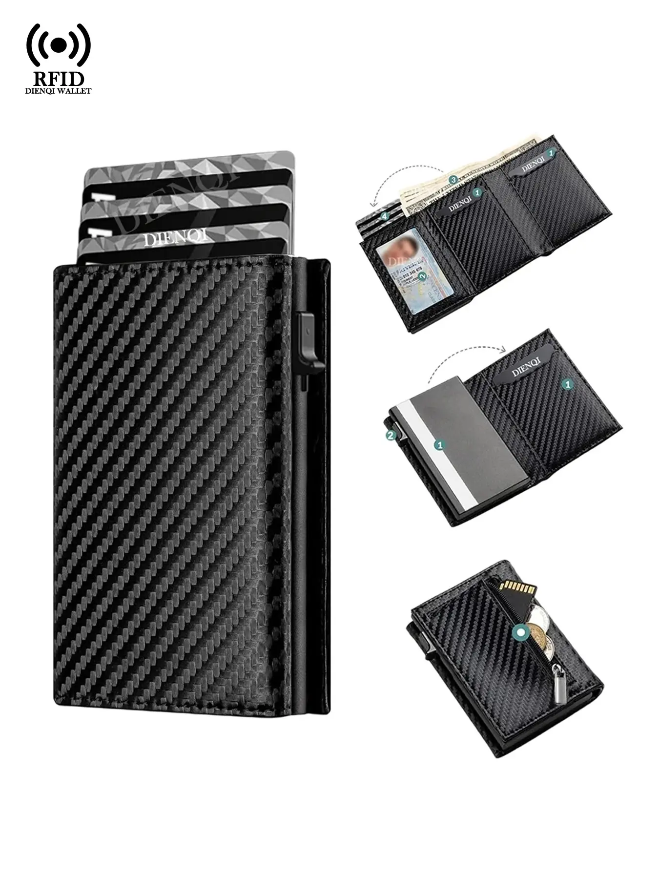 Men's Wallet Anti Rfid Bank Credit Card Holder Business Card Holder Slim Wallet,Aluminium Metal Pop Up Card Case,Coin Purses, Coin Wallet,Rfid Blocking Wallet for Men,Gift for Husband,Casual,Portable