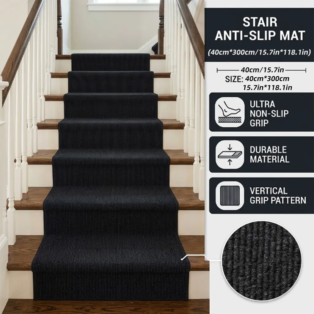 Self-Adhesive Stair Non-Slip Carpet, 40cm*300cm Step Pad, Vertical Grip Texture, Vertical Grip Pattern, Quiet Noise Reduction, Wear-Resistant, Cut-To-Fit, Home Use