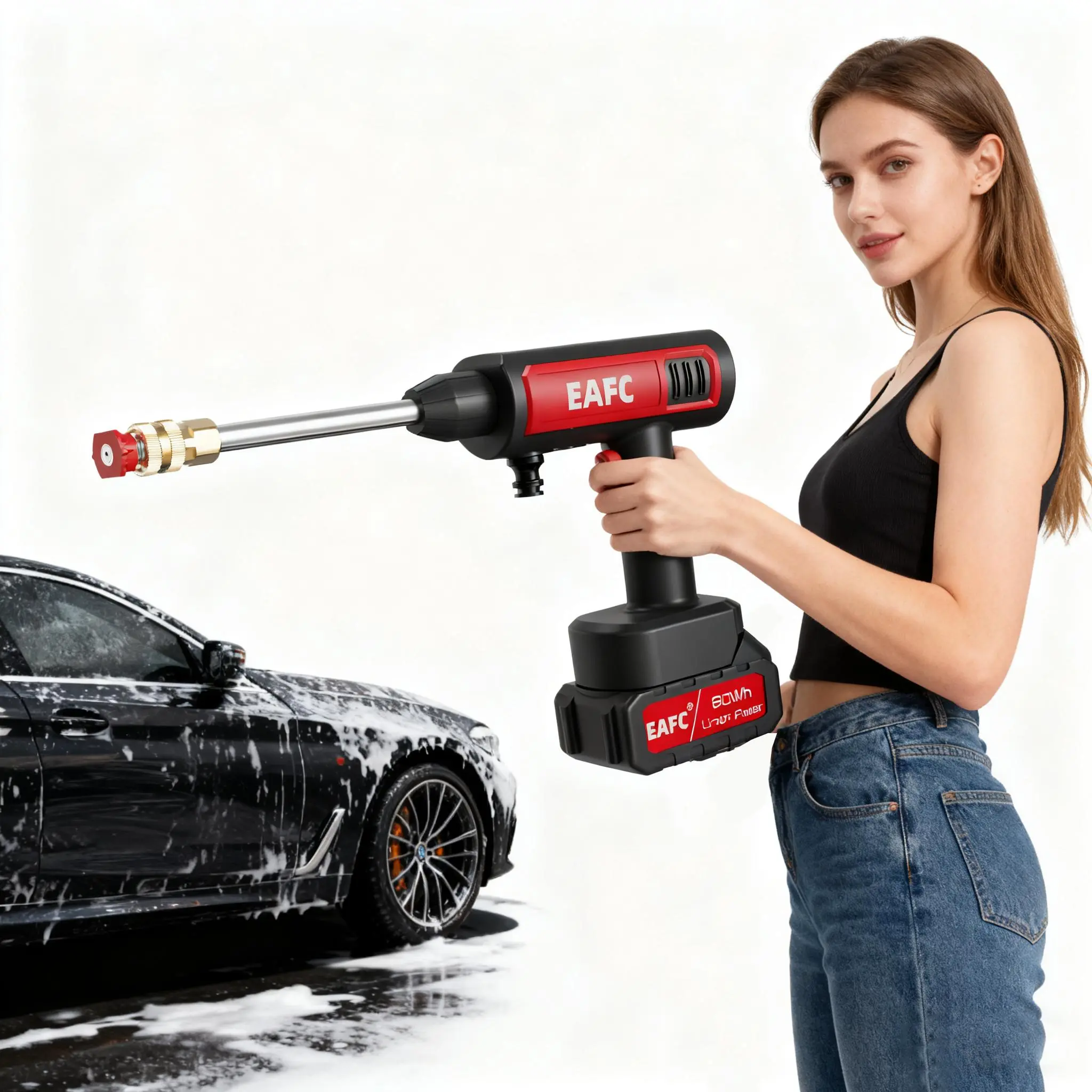 60Bar Electric Handheld Cordless High Pressure Car Washer Spray Water Gun Foam Generator Water Gun Spray Cleaner Car Washing Machine for Home Kit