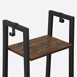 Ladder Shelf, Bookshelf Bookcase, Freestanding Corner Storage Shelve with 2 Hooks for Home Office, Living Room, Kitchen, Bedroom, Industrial, 11.8" D x 13.4" W x 63" H, Rustic Brown