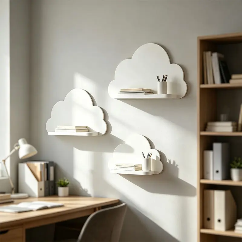 Cloud Shape PVC Lightweight Floating Shelf Set (3 Pieces), Cute Home Decor for Baby Room, Kids Room, and Game Room