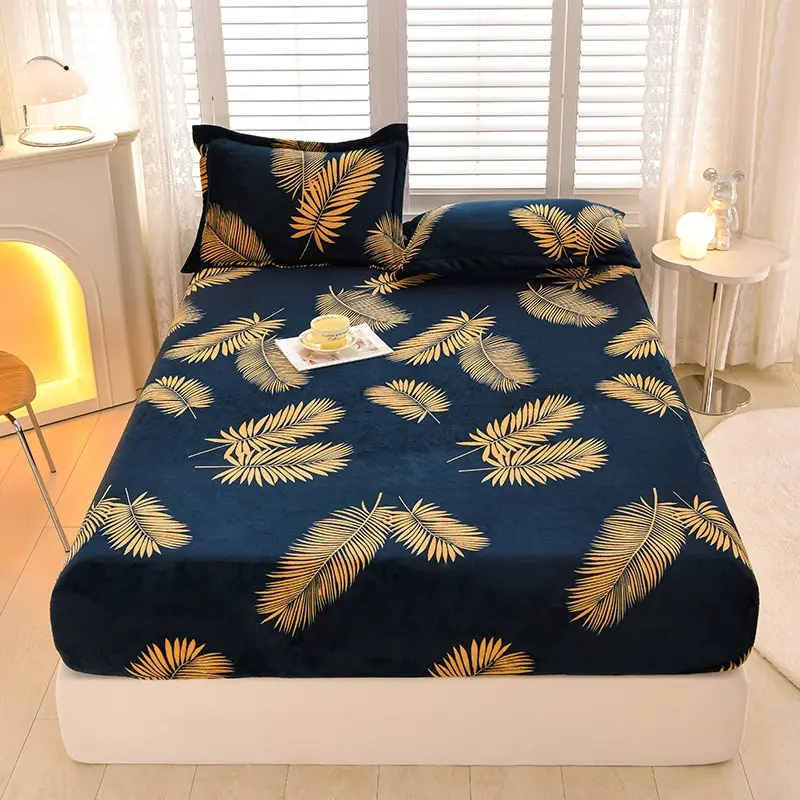 3pcs Winter Thick Warm Fuzzy Bed Fitted Sheet Set, Includes 1 Fitted sheet + 2 Pillowcases, Anti-Static Soft Fabric Single Double Queen size