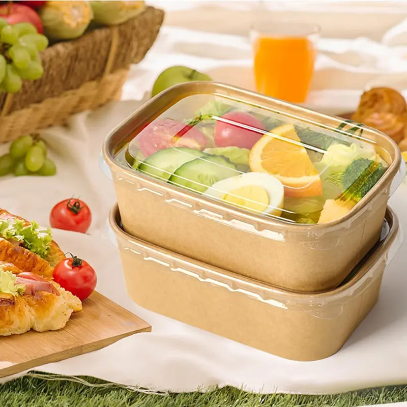 30 Set Meal Boxes (including 15 box lids + 15 meal boxes) - Food-grade waxed paper bowls with lids, Food Containers suitable for use in microwave ovens and refrigerators, and suitable for preparing meals for salads, dining in restaurants, and takeout.