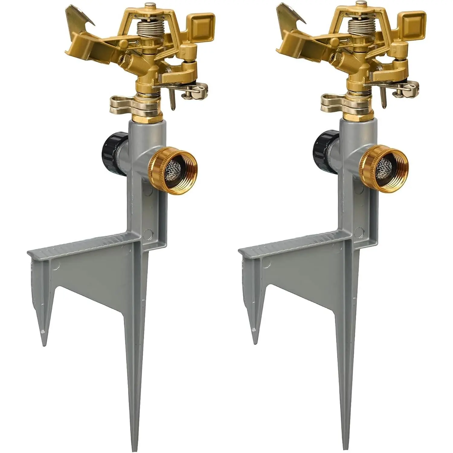 2 Pack Zinc Alloy Impact Sprinklers for Yard, Stainless Steel Pulsating Water Sprinkler Head on Spike Base, Adjustable Water Sprinklers for Large Area Patio Lawn Garden Irrigation