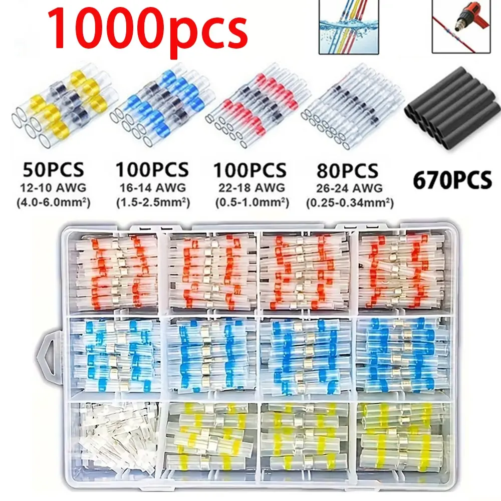1000pcs Welding Seal Wire Connectors, Electrical Terminal Kit for Car Boat Truck, Waterproof Connector Set, Durable & Reliable