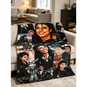 Personalized Michael Jackson Inspired Flannel Throw Blanket Soft Cozy All Season Blankets Bedding Bed Accessories Comforter Set Duvet Bed Sheets for Sofa Bed Travel Office Nap Camping Gift for Adults Children Kid-Friendly Christmas Birthday Gift