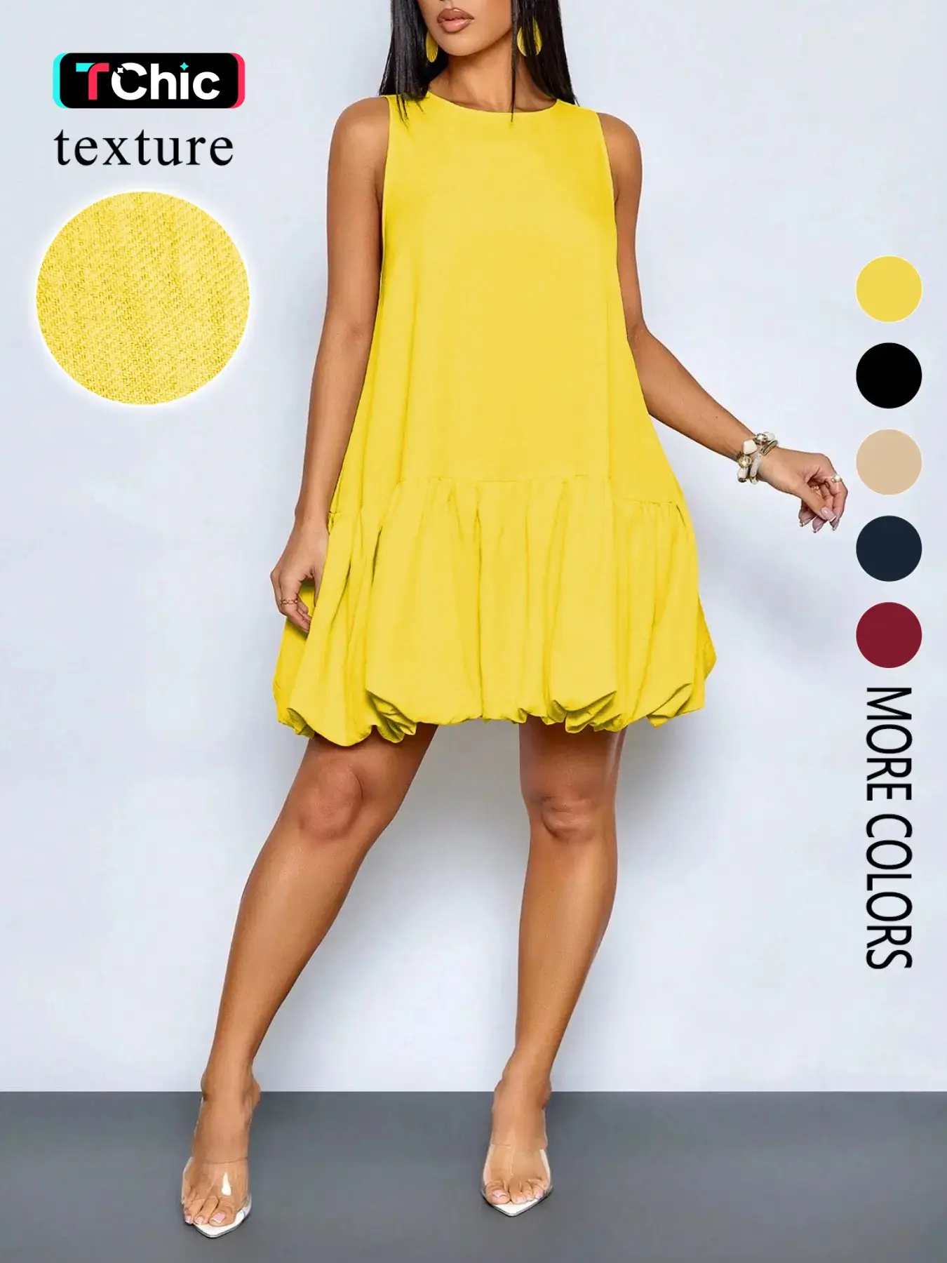 Elegant Chic Round Neck Bubble Hem Sleeveless Tank Dress, Stylish Dress for Women, Summer Wear for Parties