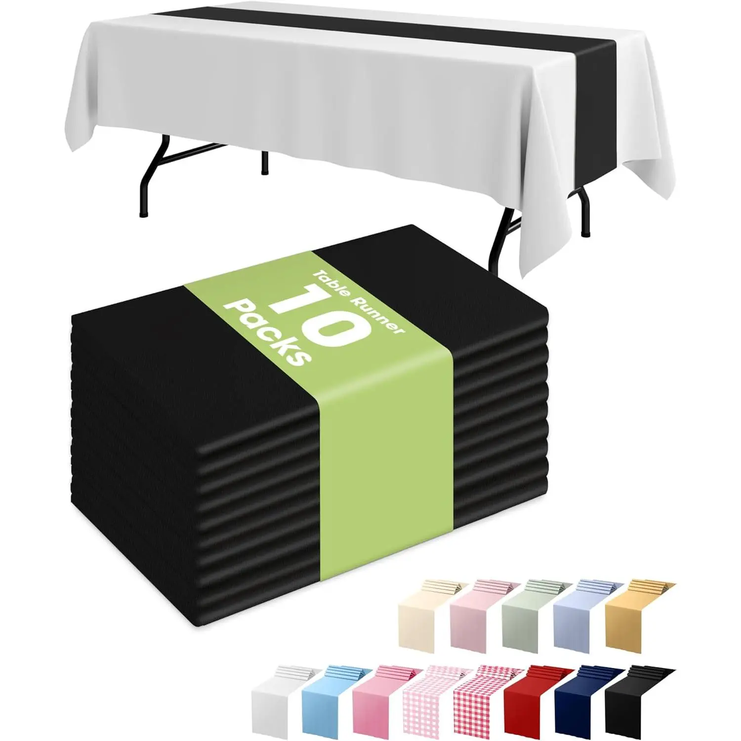 Black Plastic Table Runners - 10 Pack, 14''x108'', Water Resistant Disposable Centerpieces, Table Cloth for Baby Shower, Wedding, Home Decor (New Model)