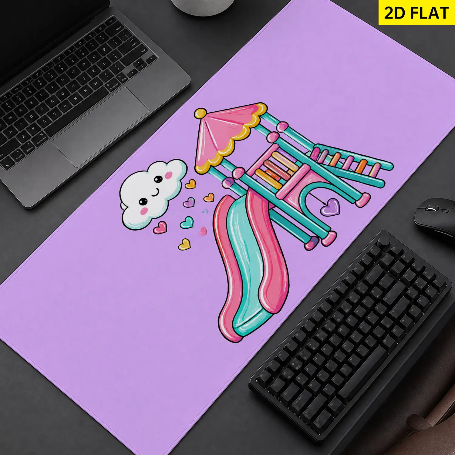 Extra Large pastel slide cloud hearts Mouse Pad, Non Slip Rubber Pad, Desktop Decoration Drotection Pad, Washable, Lock Edge Multi Size, Premium Multipurpose Mousepad For Home, Office, Gift for Family and Friends