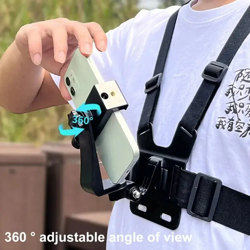 Adjustable Phone Clip Holder with Chest Strap, Stand for Sport Camera & Mobile Phone, Secure Fixation Bracket Accessory