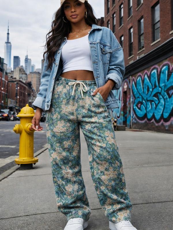 Men's Floral Pattern Pants, Street Fashion Trousers for Daily Wear, Men's Bottoms for All Seasons, Casual Beach Pants