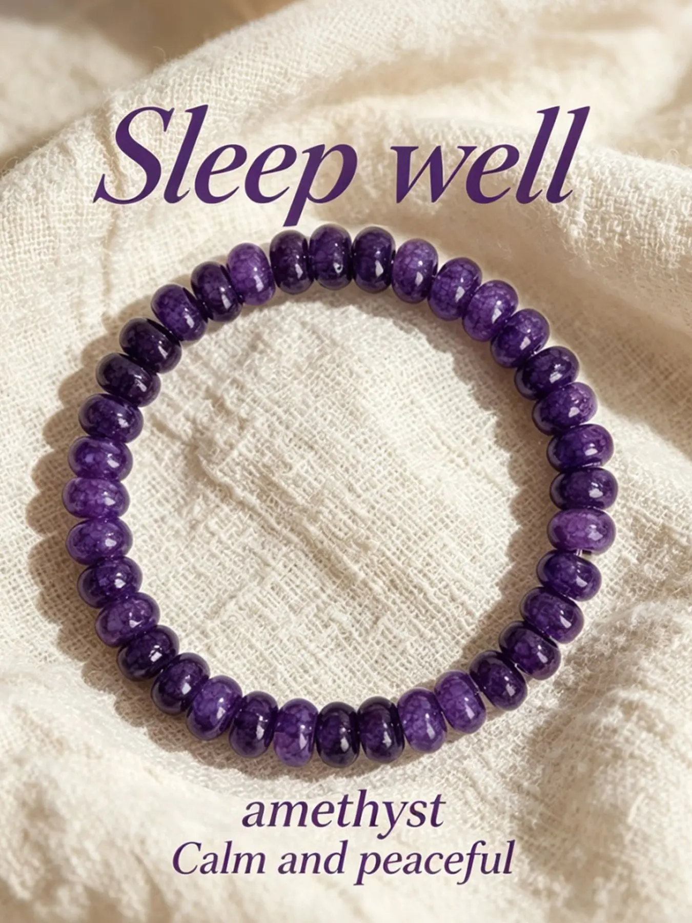 Natural Amethyst Energy Crystal Bracelet, Nighttime Healing Stones to Sleep Well, Calming Purple Beaded Bracelet Gift