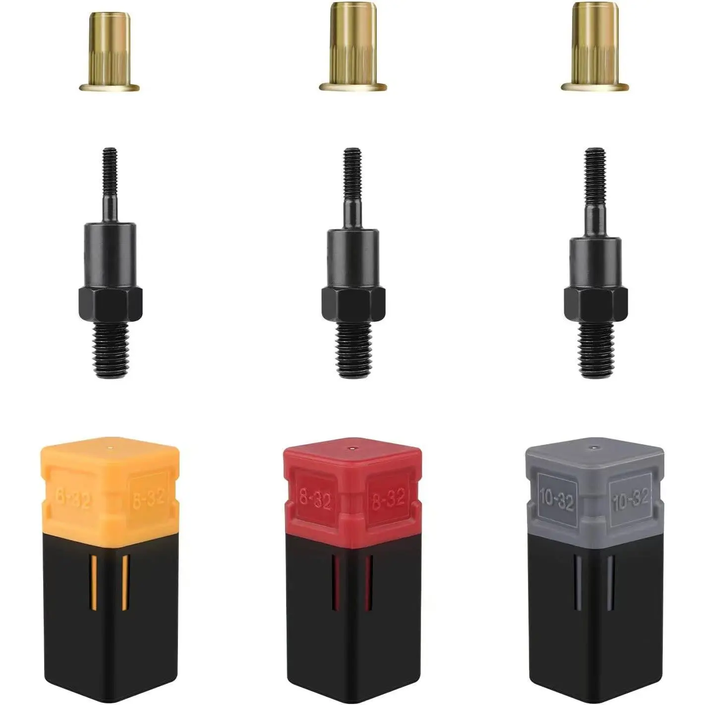 Rivet Nut Mandrels Set, Including 6-32 8-32 10-32 and 30 Rivnuts, Rivnut Tool Tips, Expanded Mandrels Kit for Nutsert Tool
