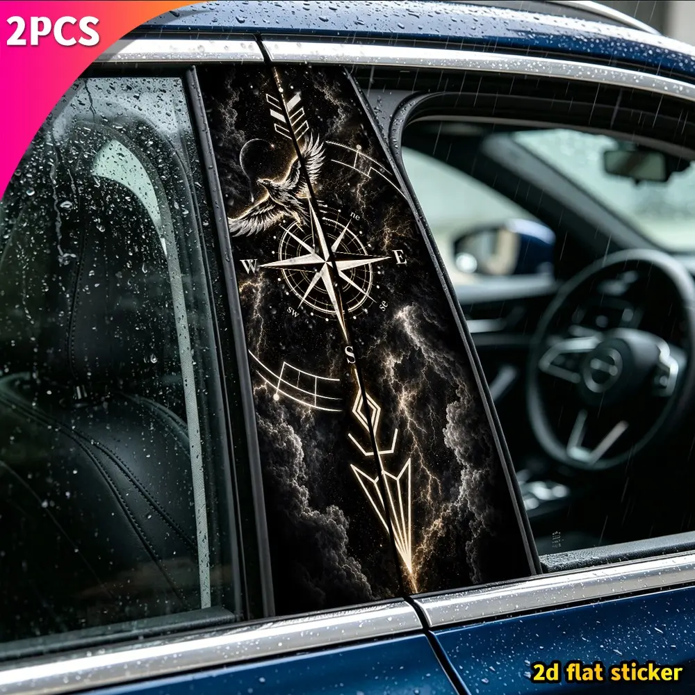 2pc Gold Compass Eagle Arrow Car Stickers, Waterproof Durable Self-Adhesive Scratch Guard, Vinyl Decor for Cars Suvs
