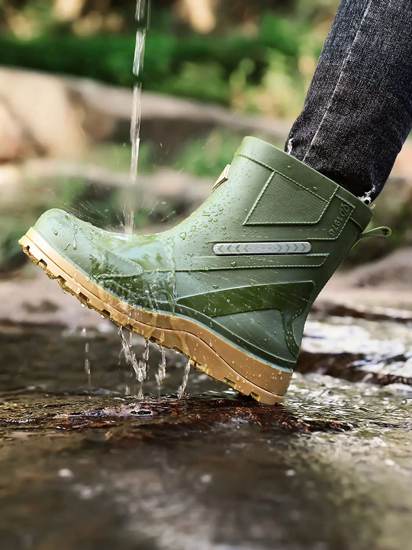 Men's Short Ankle Waterproof Rain Boots Protective Footwear Non-Slip Rubber Sole Wear-Resistant Toe Cap Lightweight Comfortable for Outdoor Work Fishing Daily Commute