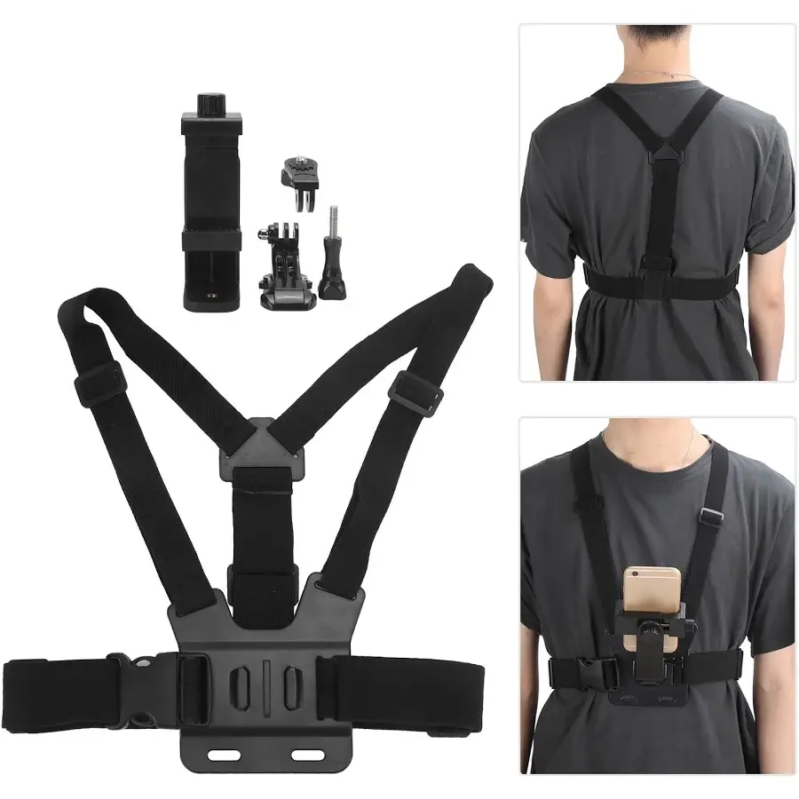 Phone Chest Mount for iPhone & Android, Hands-Free POV Recording Harness, Adjustable Vlog Chest Strap Holder for Content Creators, Cooking, Travel, Fishing, DIY, Compatible with Action Cameras