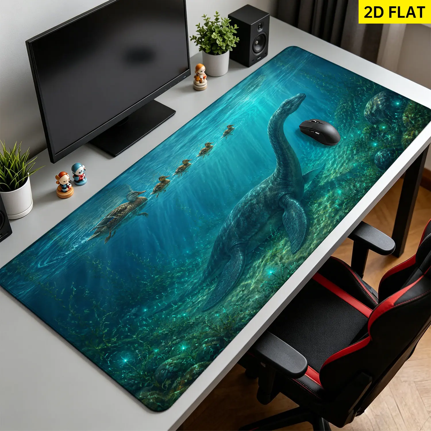 Extra Large plesiosaur underwater scenery Mouse Pad,Non Slip Rubber Pad,Desktop Decoration Drotection Pad,Washable,Lock Edge Multi Size,Premium Multipurpose Mousepad For Office,Home,Gift for Family and Friends