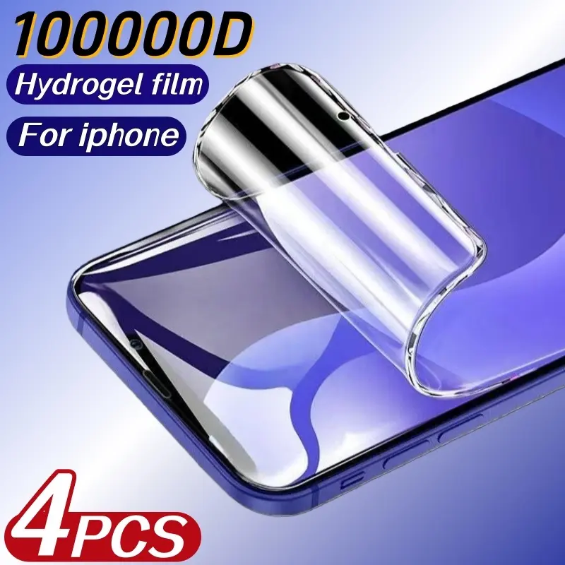 4PCS Ultra-clear hydrogel screen protector, Protective screen protector for iPhone 17/17 Pro/17 Pro Max/16/16Pro/16Pro max/15/15Plus/15Pro/15ProMax/14/14Plus/14Pro/14ProMax/13/13Pro/13ProMax/12/12Pro, full screen coverage, anti-fingerprint soft film