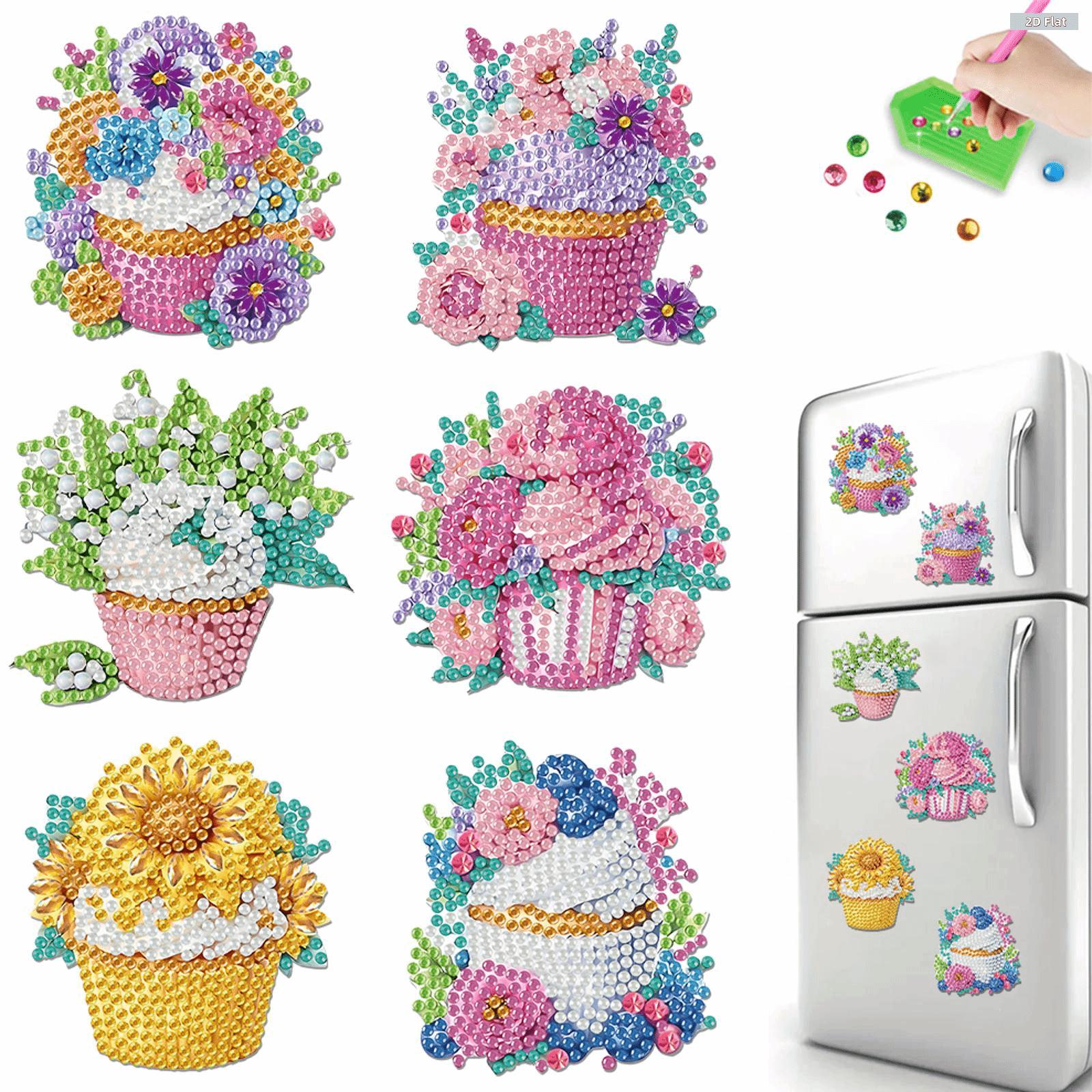 2D FLAT6pcs 2D/flat DIY Animals Design Diamond Art Fridge Magnet Kit DIY Art Fridge Magnet Refrigerator Sticker Refrigerator Diamond Art Magnets CrystaDiamonds Painting Kits Includes All the Materials, Offering a Relaxing and Enjoyable Crafting Experience