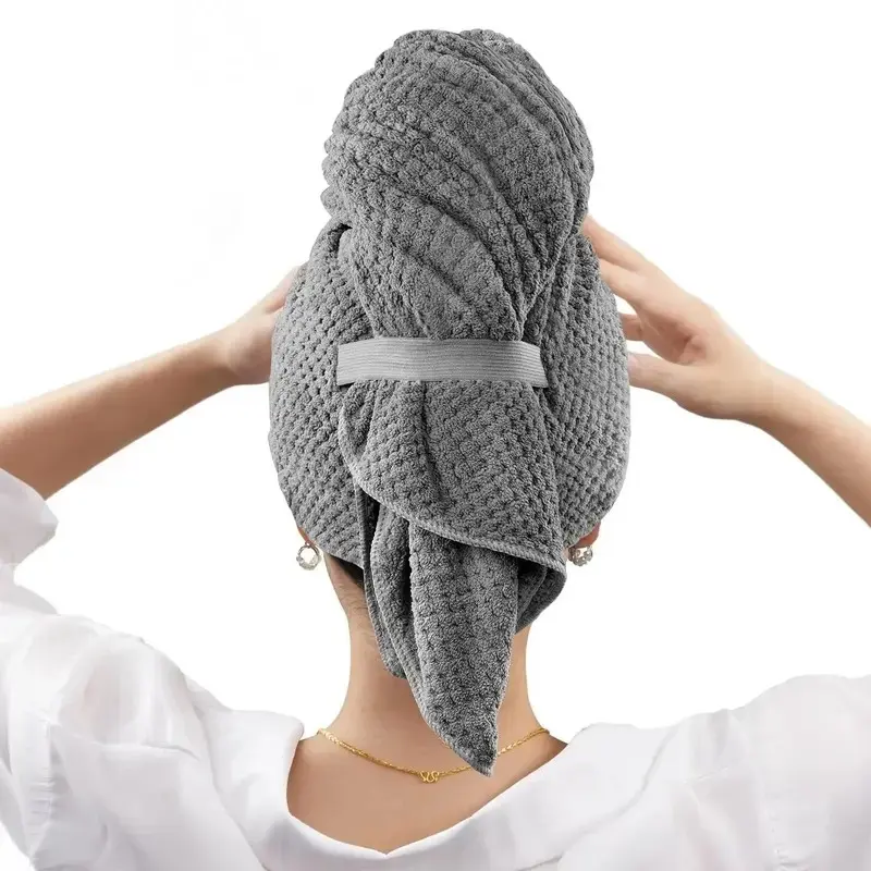 Hair Drying Towel, Plopping Towel Curly Hair, Solid-Colored Soft & Super Absorbent Microfiber Hair Wrap with Elastic Strap, Large Hair Turban Towel for Wet Hair, Travel Towels