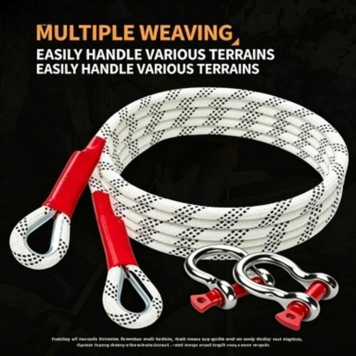 5 Ton 5M Heavy-Duty Tow Rope, Off-Road Recovery Tow Strap with D-Shackles, Ultimate Emergency Towing Rope for Car/SUV/Truck