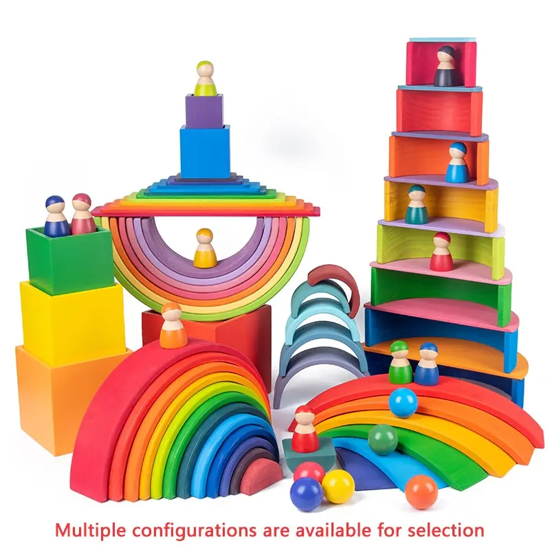 Wooden Rainbow Stacking Blocks for Kids, Montessori Educational Toy, Open-Ended Learning Toy, Gift for Children, Building Blocks