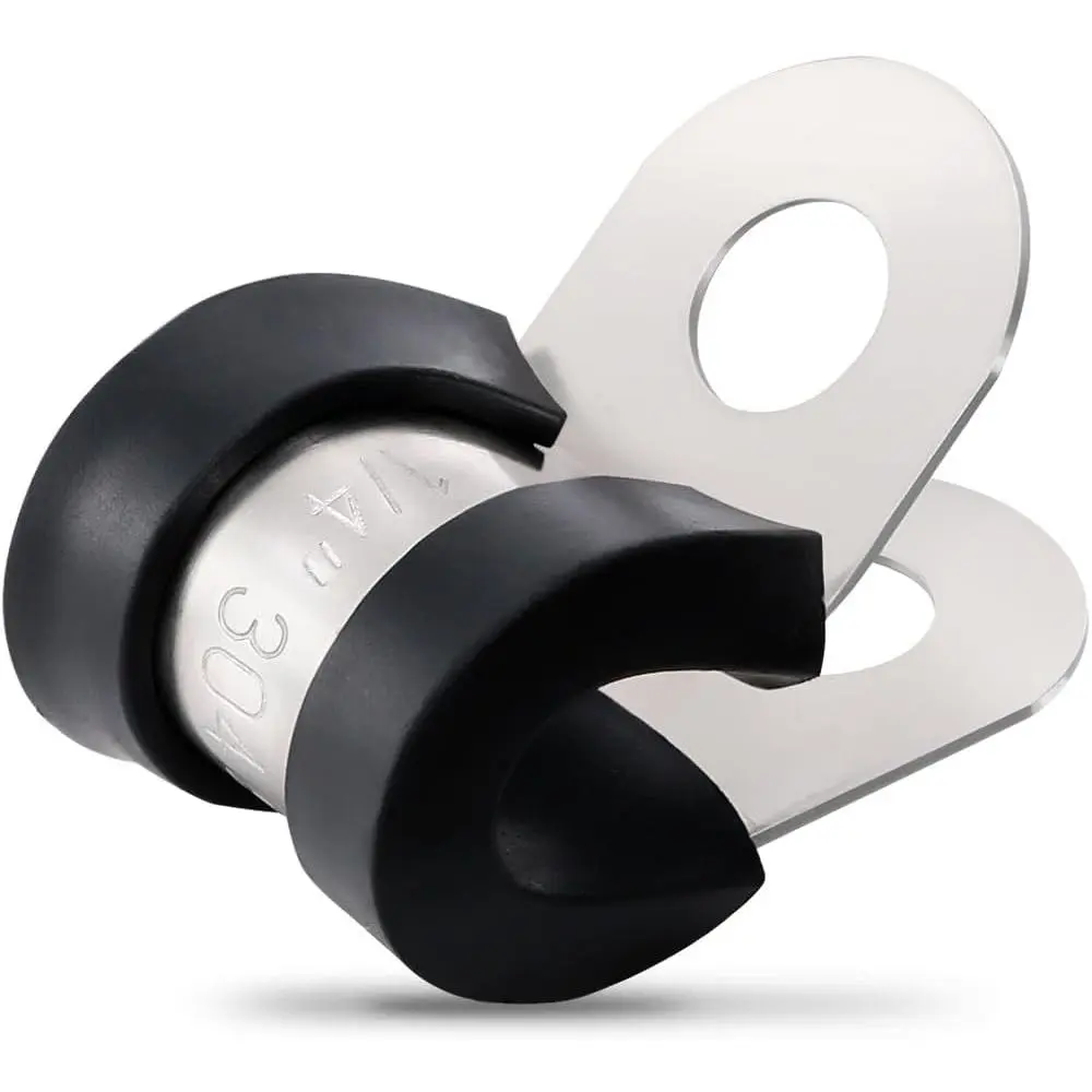 100PCS Cable Clamps 1/4 Inch 304 Stainless Steel Cable Clamps Rubber Coated Cushioned Insulated Cable Clamp,Automotive Wire Clamps,Pipe Clamps,Metal Clamp  Tube,Wire Cord Installation(6mm)