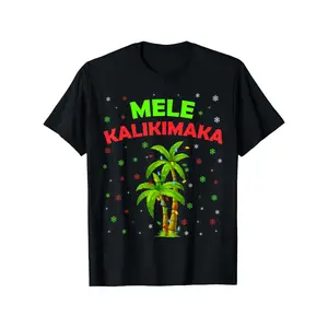 [100% Cotton] 100% Cotton Mele Kalikimaka Hawaiian Christmas T-Shirt - Tropical Palm Tree & Hibiscus Print with Hawaiian Lettering, 100% Unisex Casual Short Sleeve Round Neck Tee for Men & Women, S-XXXL Sizes, Hawaiian Luau Party Outfit, Christmas Vacatio