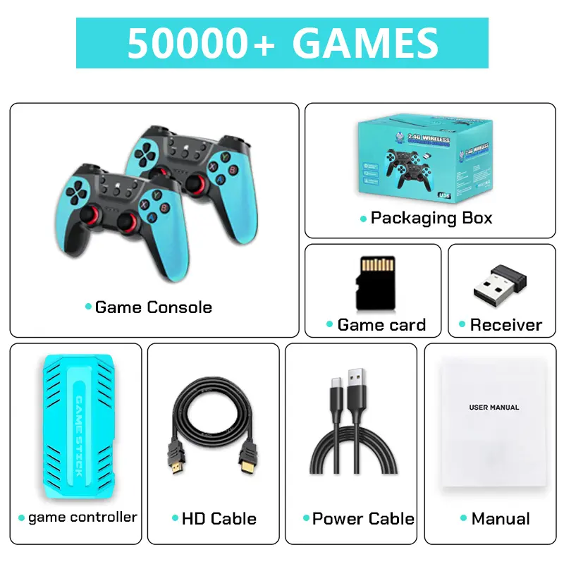 U36 Wireless Game Stick Retro Gaming Console S905 128G 50,000+ Games Support 40+ Classic Emulators For PS1/PSP 4K HDMI Kid Gifts pro console controller gamepad