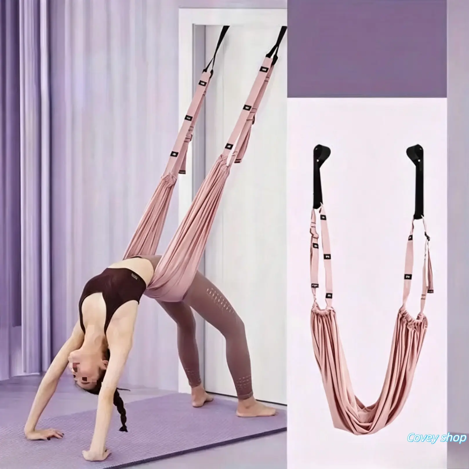 Adjustable Door Mount Aerial Yoga Swing Strap, Flexible Back Bend Stretch Trainer, Portable Pilates Fitness Accessory For Home Gym, Suitable For Daily Yoga Practice & Body Flexibility Training