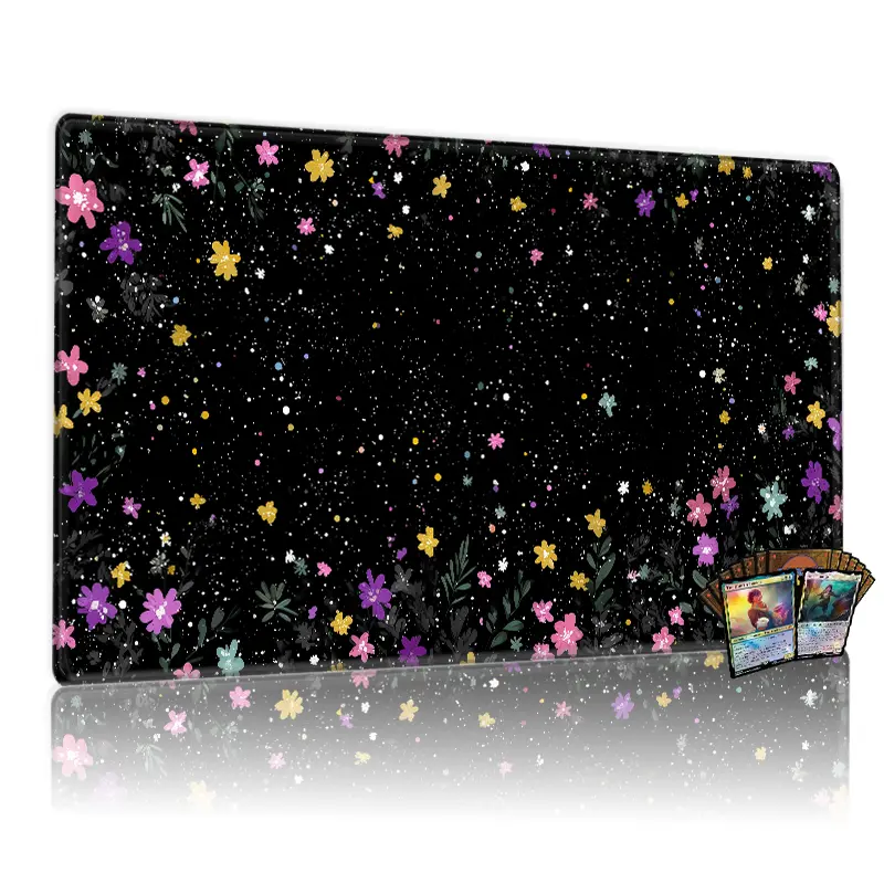 Whimsical Colorful Flowers MTG Playmat - 12x24in Non-Slip, Nature-Inspired Card Game Mat for TCG, Perfect for Family Gatherings & Gift, Festive Playmat with Delicate Floral Pattern