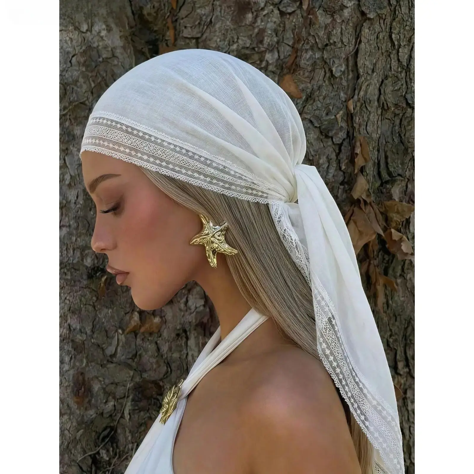 Summer Fashion Solid Lace Headscarf, Popular Multifunctional Travel Shawl Accessory, Stylish Square Decorative Scarf for Women, soft skin-friendly fabric & easy to match, great for beach trips, weekend getaways, party dressing and daily hair decor use