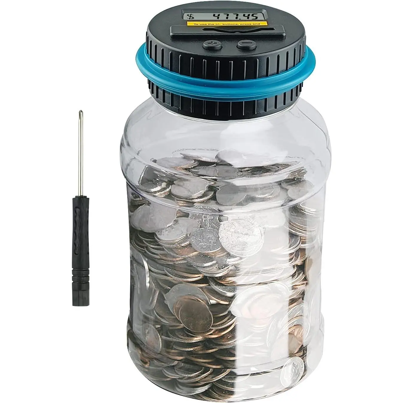 Large Digital Piggy Bank for Adults and Kids, 1.8L Clear Coin Counting Money Jar with LCD Counter for Pennies, Nickels, Dimes and Quarters