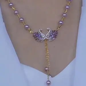Jelly tiny puff  Purple Swan Necklace with Crystal - Minimalist Pendant Chain, Elegant Jewelry for Women, Perfect Gift for Her