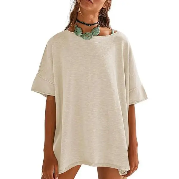 PiePieBuy Women's Tunic T-Shirt - Basic Athletic Casual Oversized Soft Cotton Blend Top with Round Neck, Side Slits, Graphic Print