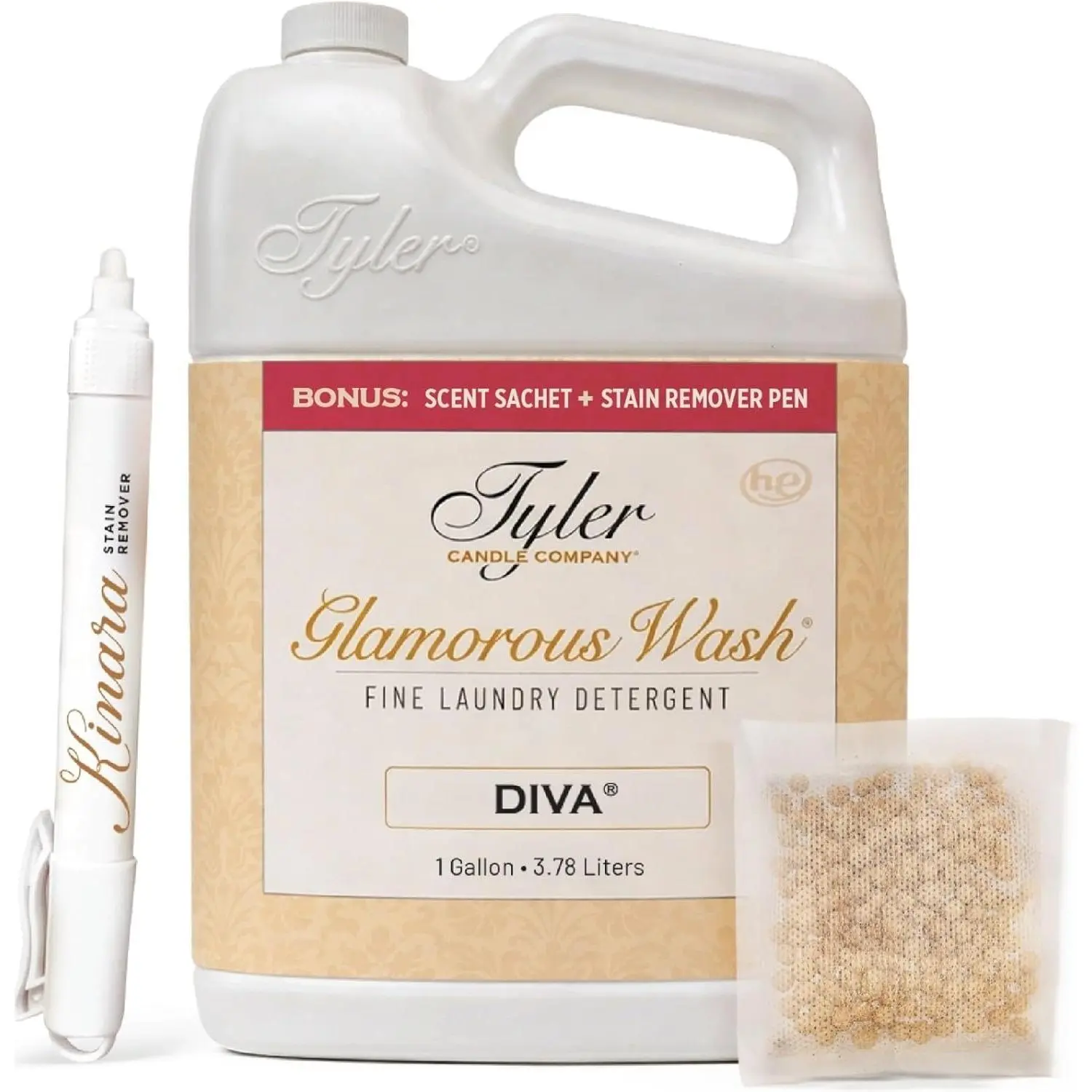 Tyler Diva Glamorous Wash Liquid Laundry Detergent, Bundle with Stain Remover Pen,  Scented Sachet - Gentle Washing Detergent, Laundry Supplies