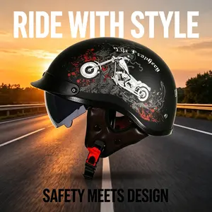 Motorcycle Helmet for Men and Women, Lightweight Summer Half Helm, Electric Bike Helmet with Inner Mirror, Ideal for Spring and Summer