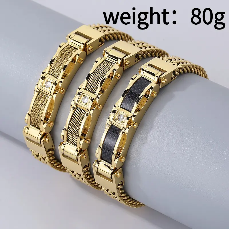 Trendy Creative New Product: Gold Stainless Steel Men's Diamond-Encrusted Bracelet