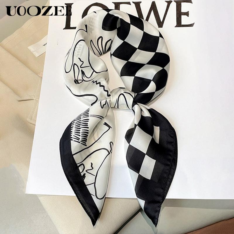 Square Plaid Printed Sun protection Shawl&Scarf Modern Luxury Brown Cool