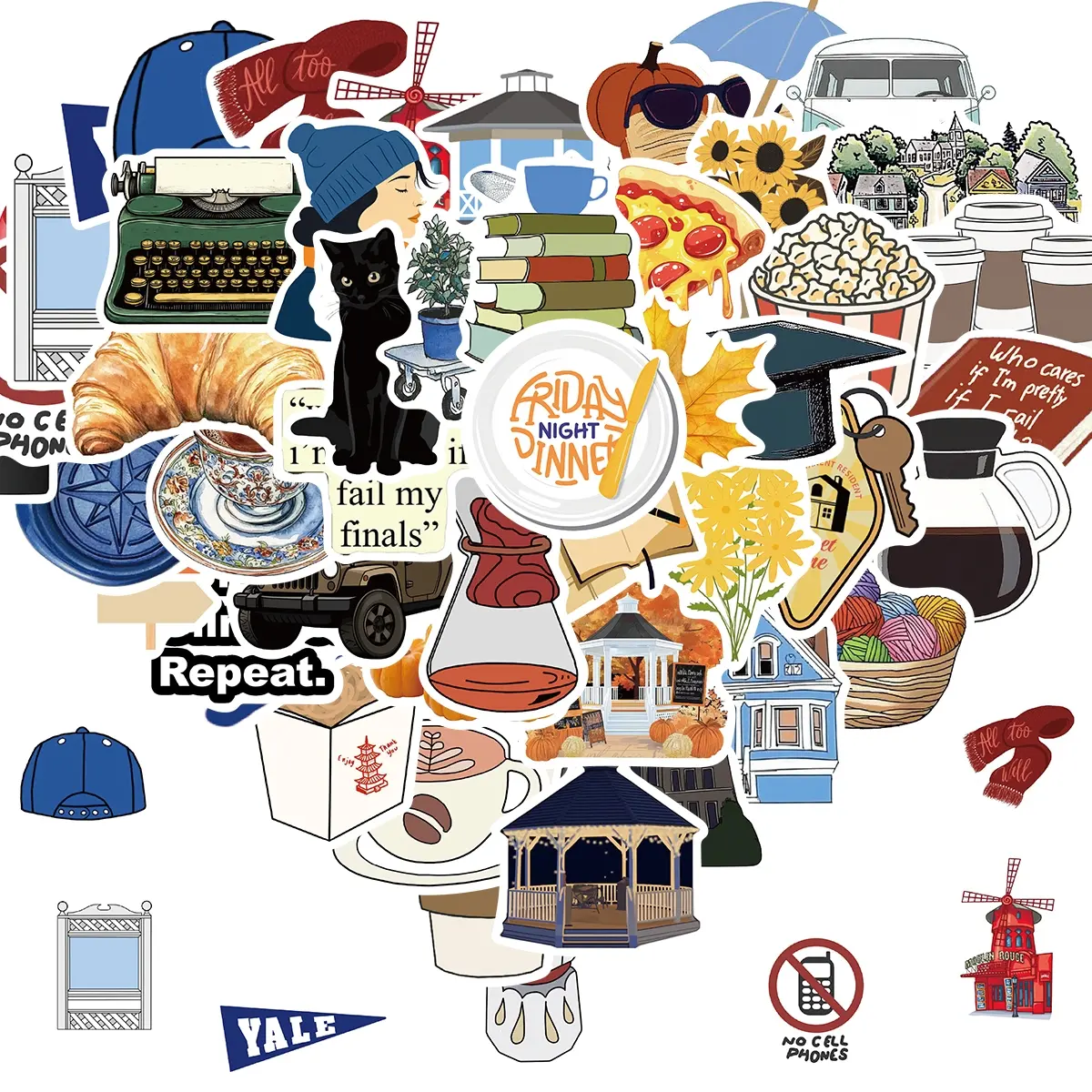 Gilmore 50PCS Vinyl Large Deluxe Stickers Variety Pack - Laptop, Water Bottle, Scrapbooking, Tablet, Skateboard, Indoor/Outdoor