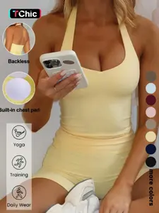 Sexy Backless Halter Top Set for Women, Seamless Tight-Fitting Shorts, Casual Yoga Running Pilates, Comfortable Daily Wear, Sports Casual Wear, Activewear Workout Set