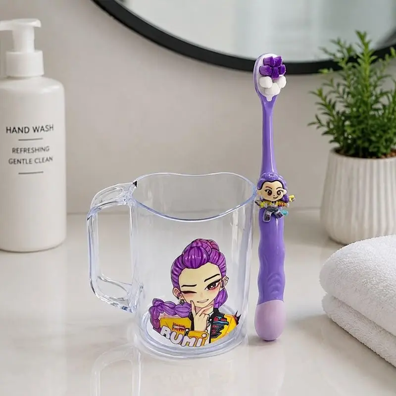 Cute Cartoon Character Toothbrush Cup Set, Acrylic Bathroom Water Cup, Soft Bristle Toothbrush, Fun Gift for Birthday, Tumbler