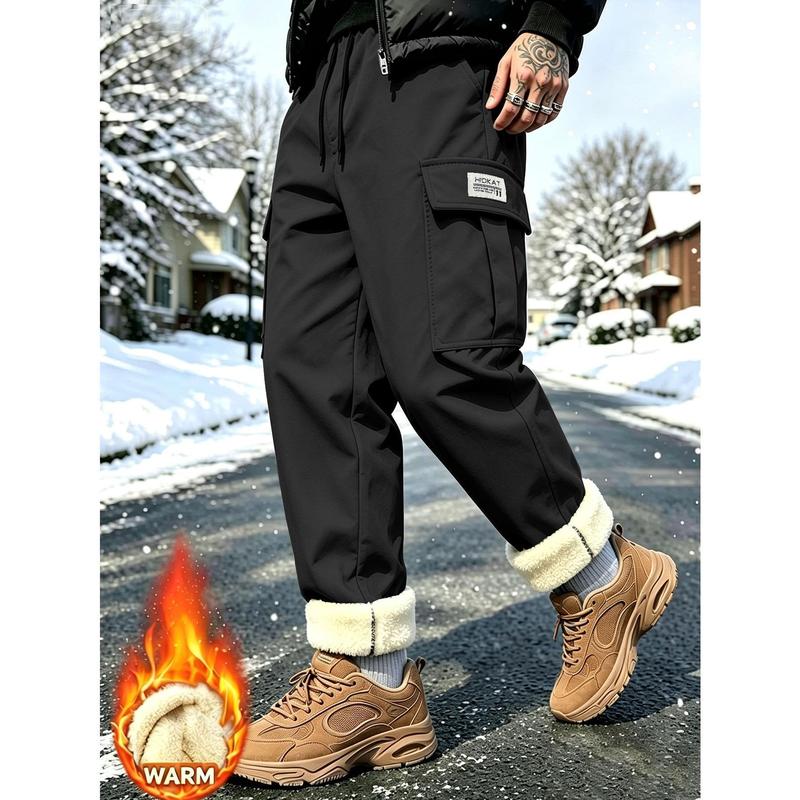 Menswear Men's Loose Winter Cargo Pants, Tough Soft Fabric, Sherpa Lining, Cargo Pockets, Elastic Waist, Cold Weather Street & Outdoor Bottoms