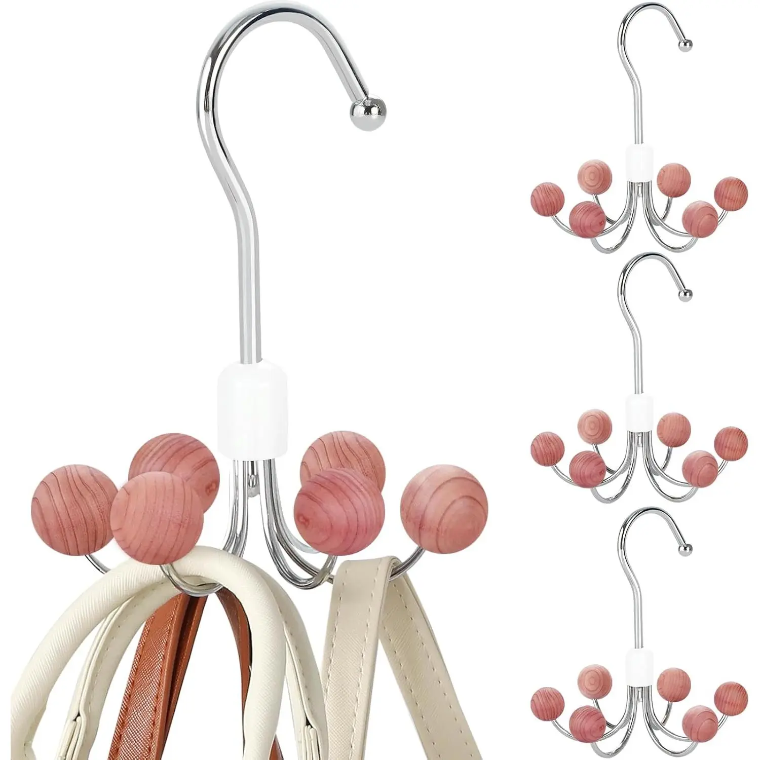 Hoodie Hangers 4-Pack with 6 Cedar Balls, 360°Swivel Purse Hanger, Scarf Hanger, Closet Hooks, Handbag Organizer, Bra Hanger, Accessory Organizers for Scarf, Tanktop, Hat, Hoodie CT57C