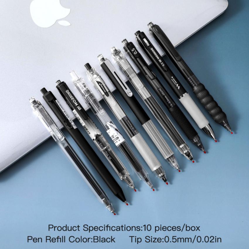 3 styles, 10 pens each, simple solid translucent dual design gel pens 0.5mm, smooth non bleeding quick dry pens exams practice, DIY study office writing, large capacity black gel pens
