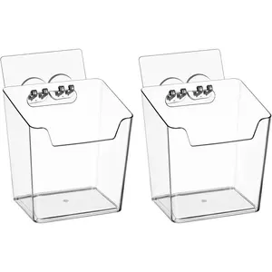 2-Pack Kitchen Cabinet Door Organizer Adhesive,  Storage Bins, Stick  Wall Storage Container, Bathroom Floating Bins Wall Mounted Organizer Under Sink  for Pantry Storage, Office, Dorm