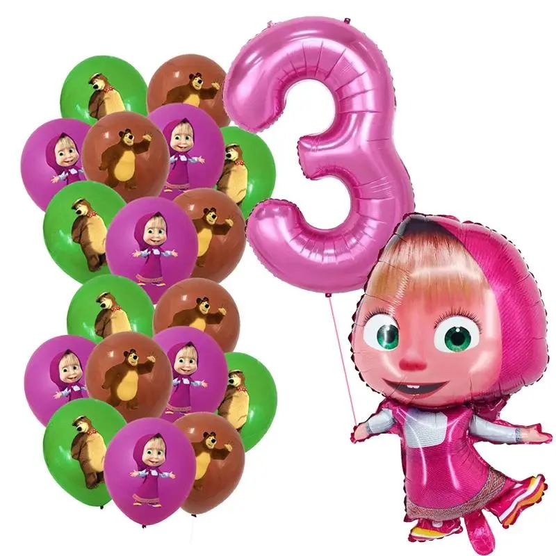 Masha and The Bear Birthday Balloon Decoration Children Party Supplies Baby Shower Number Balloons Globos Latex Foil Balloons
